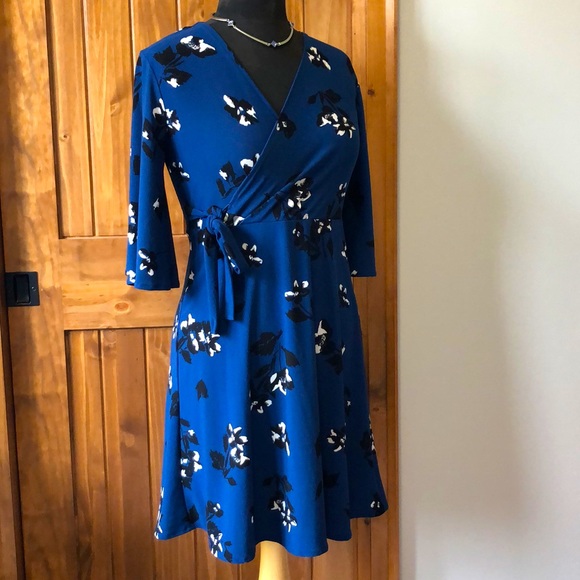 Blue Floral Dress - Faux Wrap - Picture 3 of 8